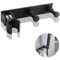 Shower Head Holder Wall Mount With 2 Hooks Hand Held Shower Holder No Drilling Required