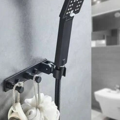 Shower Head Holder Wall Mount With 2 Hooks Hand Held Shower Holder No Drilling Required -Bathroom Faucet Store 100161872 3