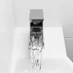 Modern Cloakroom Mono Basin Sink Mixer Tap Brass Waterfall Spout Square Chrome -Bathroom Faucet Store 11482195 4