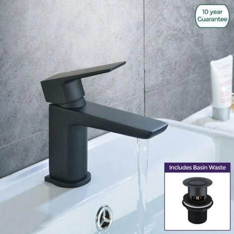 Astra Modern Matte Black Cloakroom Basin Single Lever Tap + Waste 3 Astra Modern Matte Black Cloakroom Basin Single Lever Tap + Waste