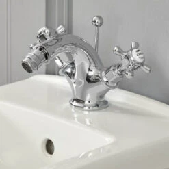 Milano Elizabeth - Traditional Bathroom Mono Bidet Mixer Tap - Chrome & White (Crosshead Handles) -Bathroom Faucet Store 15474796 2
