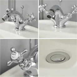 Milano Elizabeth - Traditional Bathroom Mono Bidet Mixer Tap - Chrome & White (Crosshead Handles) -Bathroom Faucet Store 15474796 3