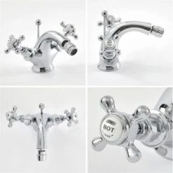 Milano Elizabeth - Traditional Bathroom Mono Bidet Mixer Tap - Chrome & White (Crosshead Handles) -Bathroom Faucet Store 15474796 4
