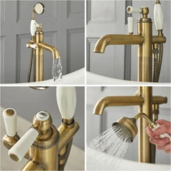 Milano Elizabeth - Traditional Freestanding Bath Shower Mono Mixer Tap With Lever Handle - Brushed Gold -Bathroom Faucet Store 15474799 3