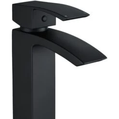 Arke Contemporary Tall Matte Black Design Countertop Basin Mono Mixer Tap + Waste -Bathroom Faucet Store 15572829 3