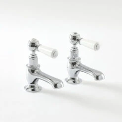 Milano Elizabeth - Traditional Bathroom Basin Pillar Taps - Chrome & White (Lever Handles)