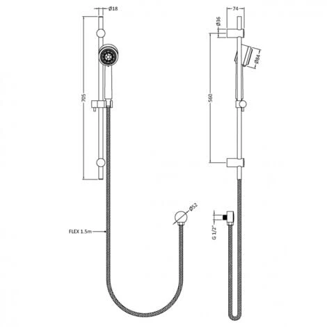 Hudson Reed Linear Slider Three Function Handset Shower Rail Kit - Chrome 4 Hudson Reed Linear Slider Three Function Handset Shower Rail Kit - Chrome - Image 2