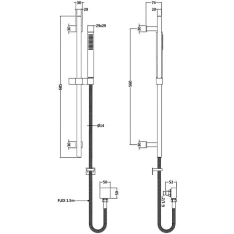 Hudson Reed Kubix Slider Shower Rail Kit With Pencil Handset - Chrome 4 Hudson Reed Kubix Slider Shower Rail Kit With Pencil Handset - Chrome - Image 2
