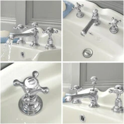 Milano Elizabeth - Traditional 3 Tap-Hole Basin Mixer Tap - Chrome & White (Crosshead Handles) -Bathroom Faucet Store 15732038 3