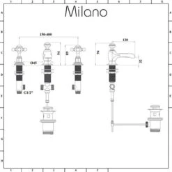 Milano Elizabeth - Traditional 3 Tap-Hole Basin Mixer Tap - Chrome & White (Crosshead Handles) -Bathroom Faucet Store 15732038 5