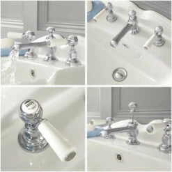 Milano Elizabeth - Traditional 3 Tap-Hole Basin Mixer Tap - Chrome & White (Lever Handles) -Bathroom Faucet Store 15732039 3