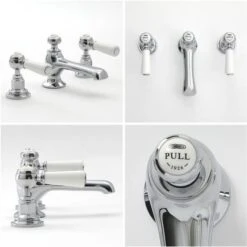 Milano Elizabeth - Traditional 3 Tap-Hole Basin Mixer Tap - Chrome & White (Lever Handles) -Bathroom Faucet Store 15732039 4
