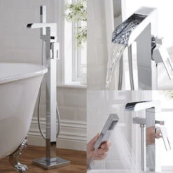 Milano Parade - Modern Freestanding Waterfall Bath Shower Mixer Tap With Hand Shower Handset - Chrome -Bathroom Faucet Store 15877080 4