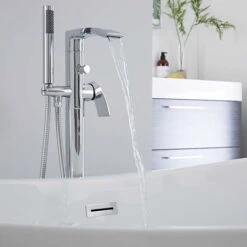 Milano Razor - Modern Freestanding Bath Shower Mixer Tap With Hand Shower Handset - Chrome 9 Milano Razor - Modern Freestanding Bath Shower Mixer Tap With Hand Shower Handset - Chrome -Bathroom Faucet Store 15877082 3