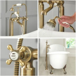 Milano Elizabeth - Traditional Freestanding Bath Shower Mixer Tap - Brushed Gold (Crosshead Handles) -Bathroom Faucet Store 16649118 3