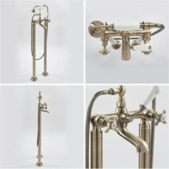 Milano Elizabeth - Traditional Freestanding Bath Shower Mixer Tap - Brushed Gold (Crosshead Handles) -Bathroom Faucet Store 16649118 4