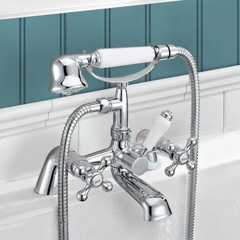 Stafford Victorian Traditional Deck Mounted Cross Head Bath Shower Mixer Tap With Handheld Kit 3 Stafford Victorian Traditional Deck Mounted Cross Head Bath Shower Mixer Tap With Handheld Kit