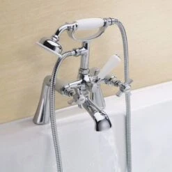 Edwardian Traditional Style Chrome Deck Mounted Bath Shower Mixer Tap With Handheld Kit