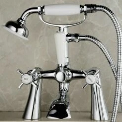 Edwardian Traditional Style Chrome Deck Mounted Bath Shower Mixer Tap With Handheld Kit -Bathroom Faucet Store 16934319 3