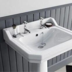 Edwardian Traditional Cross Head Chrome Hot & Cold Twin Basin Taps -Bathroom Faucet Store 16934358 3