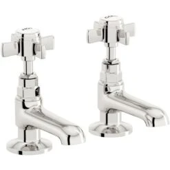 Edwardian Traditional Cross Head Chrome Hot & Cold Twin Basin Taps -Bathroom Faucet Store 16934358 5
