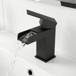 Modern Taps Basin Bathroom Sink Mono Mixer Waterfall Tap Lever Black Finish 8 Modern Taps Basin Bathroom Sink Mono Mixer Waterfall Tap Lever Black Finish -Bathroom Faucet Store 16938610 2