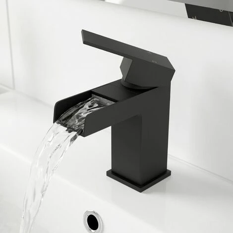 Modern Taps Basin Bathroom Sink Mono Mixer Waterfall Tap Lever Black Finish 4 Modern Taps Basin Bathroom Sink Mono Mixer Waterfall Tap Lever Black Finish - Image 2