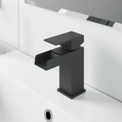 Modern Taps Basin Bathroom Sink Mono Mixer Waterfall Tap Lever Black Finish 5 Modern Taps Basin Bathroom Sink Mono Mixer Waterfall Tap Lever Black Finish - Image 3