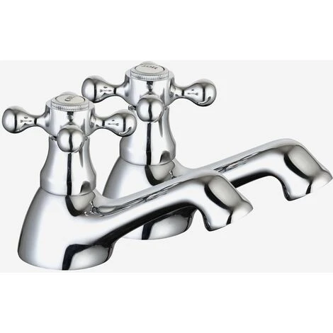 Strafford Traditional Victorian Pair Of Chrome Cross Head Basin Hot & Cold Taps 4 Strafford Traditional Victorian Pair Of Chrome Cross Head Basin Hot & Cold Taps - Image 2