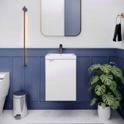 Hudson Reed Fusion Wall Hung 1-Door Vanity Unit With Basin 400mm Wide - Gloss White -Bathroom Faucet Store 17328147 5