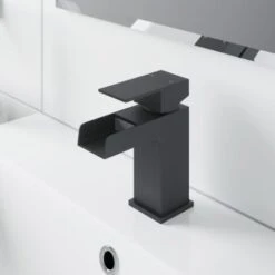 Bathroom Modern Black Waterfall Basin Sink Bath Mono Mixer Tap Taps Set Hot Cold -Bathroom Faucet Store 17424593 3