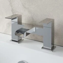 Bathroom Waterfall Bath Filler Mixer Tap Square Twin Lever Modern Chrome