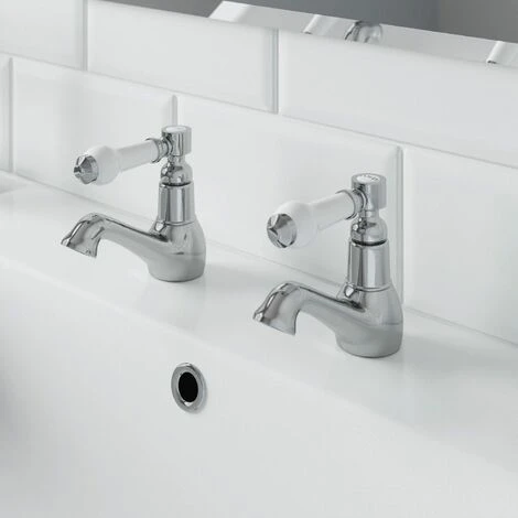 Traditional Bathroom Lever Hot Cold Twin Basin Sink Taps Bath Taps Set Ceramic 4 Traditional Bathroom Lever Hot Cold Twin Basin Sink Taps Bath Taps Set Ceramic - Image 2
