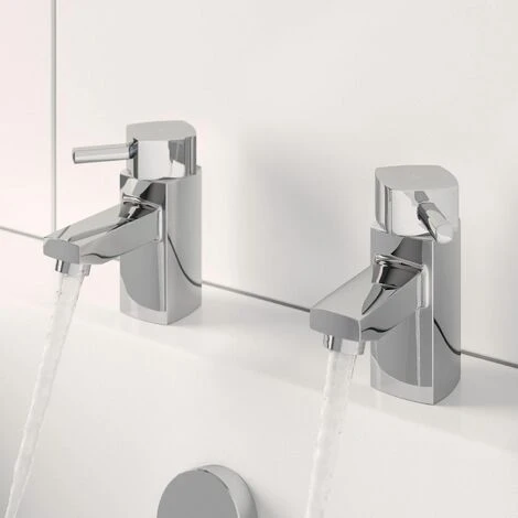 Hot & Cold Bathroom Bath Taps Modern Chrome Twin Pair Brass Square Lever Handles 4 Hot & Cold Bathroom Bath Taps Modern Chrome Twin Pair Brass Square Lever Handles - Image 2