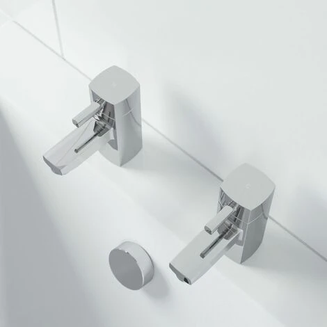 Hot & Cold Bathroom Bath Taps Modern Chrome Twin Pair Brass Square Lever Handles 5 Hot & Cold Bathroom Bath Taps Modern Chrome Twin Pair Brass Square Lever Handles - Image 3