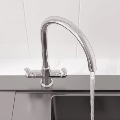 Sauber Traditional Mono Kitchen Sink Mixer Tap Twin Lever Handles Spout Chrome 5 Sauber Traditional Mono Kitchen Sink Mixer Tap Twin Lever Handles Spout Chrome - Image 3
