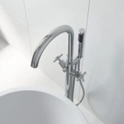 Freestanding Bathroom Tap Bath Shower Mixer Chrome Floor Mounted Free Standing -Bathroom Faucet Store 23631965 3