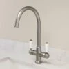 Traditional Mono Kitchen Sink Mixer Tap Twin Ceramic Lever Brushed Metal Faucet -Bathroom Faucet Store 23631994 1