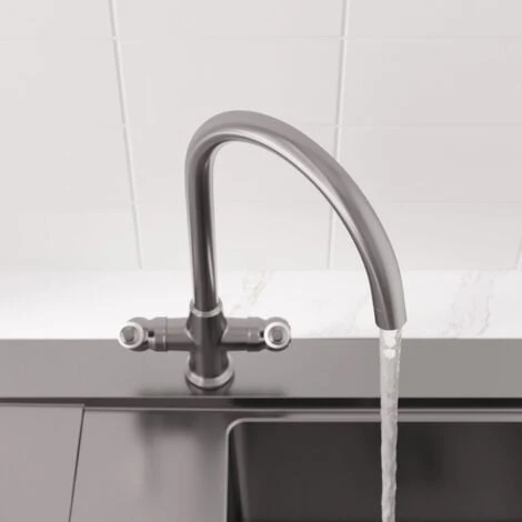 Traditional Mono Kitchen Sink Mixer Tap Twin Ceramic Lever Brushed Metal Faucet 5 Traditional Mono Kitchen Sink Mixer Tap Twin Ceramic Lever Brushed Metal Faucet - Image 3
