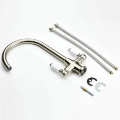 Traditional Mono Kitchen Sink Mixer Tap Twin Ceramic Lever Brushed Metal Faucet 10 Traditional Mono Kitchen Sink Mixer Tap Twin Ceramic Lever Brushed Metal Faucet -Bathroom Faucet Store 23631994 4