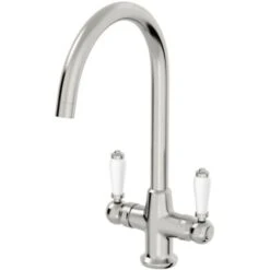 Traditional Mono Kitchen Sink Mixer Tap Twin Ceramic Lever Brushed Metal Faucet 11 Traditional Mono Kitchen Sink Mixer Tap Twin Ceramic Lever Brushed Metal Faucet -Bathroom Faucet Store 23631994 5