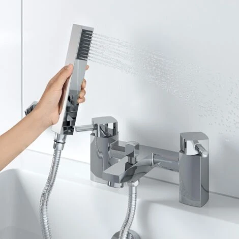 Modern Bathroom Bath Shower Mixer Tap Brass Square Shower Handset Hose Chrome 5 Modern Bathroom Bath Shower Mixer Tap Brass Square Shower Handset Hose Chrome - Image 3