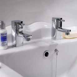 NRG Modern Square Bathroom Chrome Twin Hot And Cold Sink Basin Taps Brass Faucet Pair -Bathroom Faucet Store 28264399 5