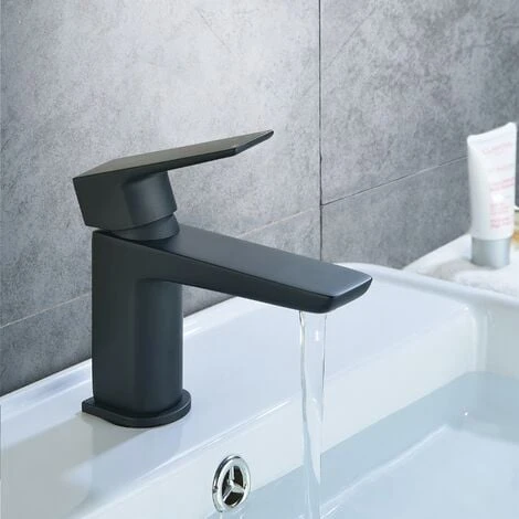 Astra Modern Matte Black Basin Mono Mixer Tap + Waste 3 Astra Modern Matte Black Basin Mono Mixer Tap + Waste
