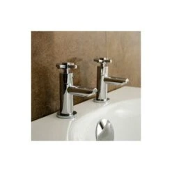 Crox Modern Design Cross Head Set Of Hot & Cold Basin Taps + Waste