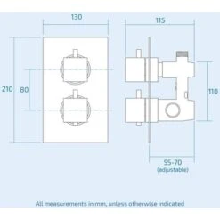 Temel Square 2 Dial 1 Way Chrome Concealed Thermostatic Shower Mixer Valve -Bathroom Faucet Store 32300467 4