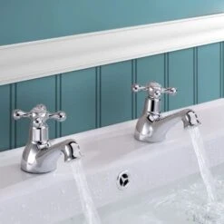 Stratford Traditional Single Pair Of Cross Head Hot And Cold Basin Taps + Waste