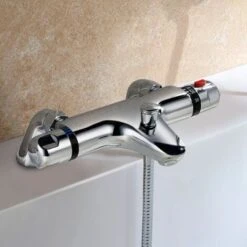 Modern Deck Mounted Chrome Thermostatic Bath Shower Mixer Tap