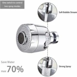 LangRay Water Saving Filter Tip, 360 Degree Movable Kitchen Faucet Head, 2 Modes Adjustable Shower Head Filter Sprayer For Kitchen Bathroom (Silver) -Bathroom Faucet Store 37027768 3
