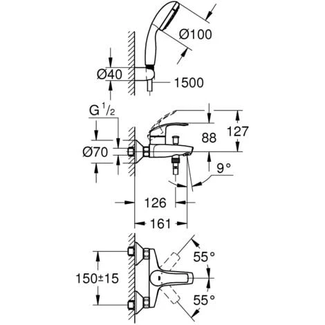 Grohe Eurosmart 1/2" Single Lever Bath/shower Mixer (3330220A) 4 Grohe Eurosmart 1/2" Single Lever Bath/shower Mixer (3330220A) - Image 2